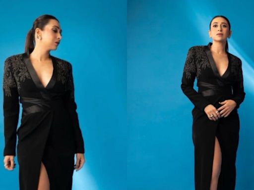 Karisma Kapoor Exudes Elegance In A Satin Black Thigh-High Slit Gown; Photos Go Viral - News18