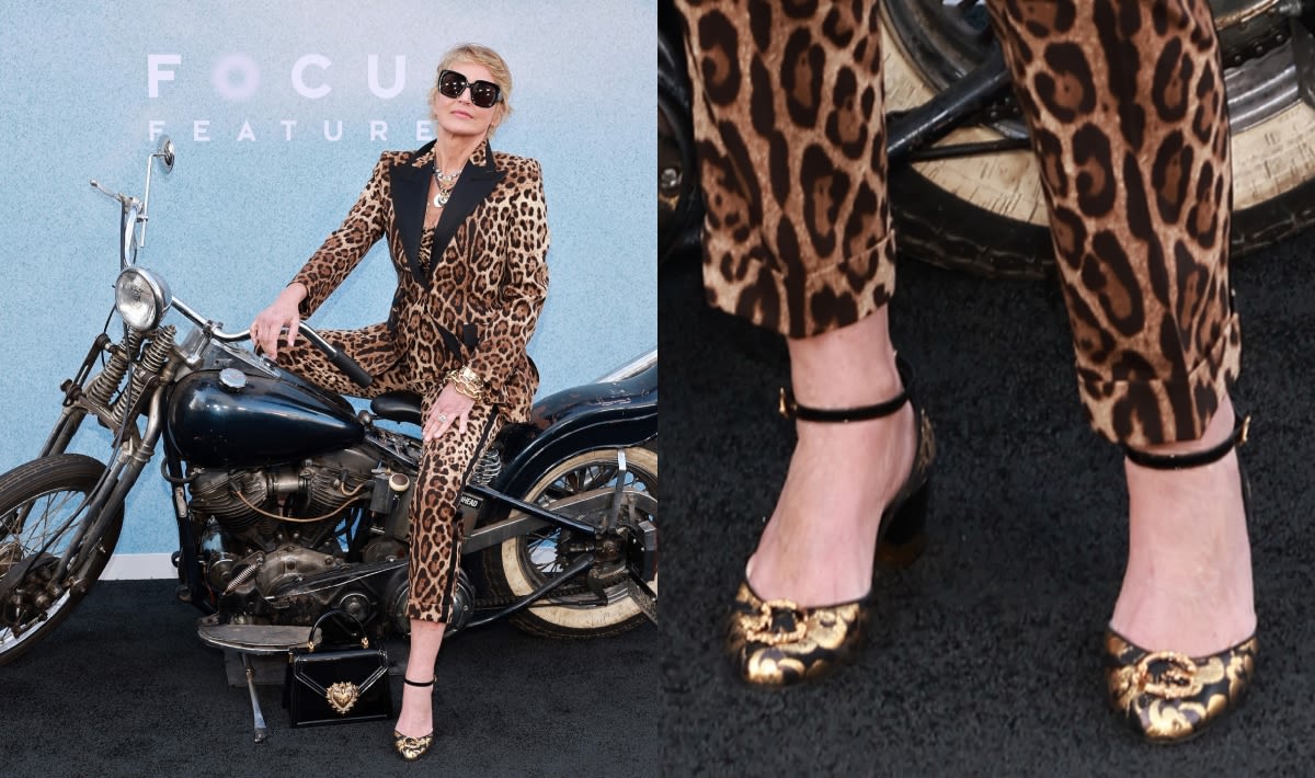 Sharon Stone Serves Up Glamour in Gilded Dolce & Gabbana Shoes at ‘The Bikeriders’ Premiere