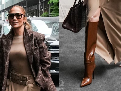 Jennifer Lopez Goes Brown in Knee-High Saint Laurent Boot in New York City