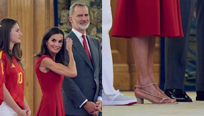 Queen Letizia’s Shoe Choice Adds a Sophisticated Touch to Her Patriotic Red Ensemble at UEFA EURO 2024 Victory Celebration