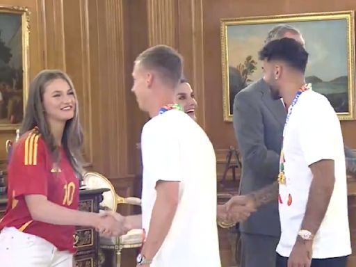Spanish princess greets Spain star wearing his shirt as La Roja touchdown with Euro 2024 trophy