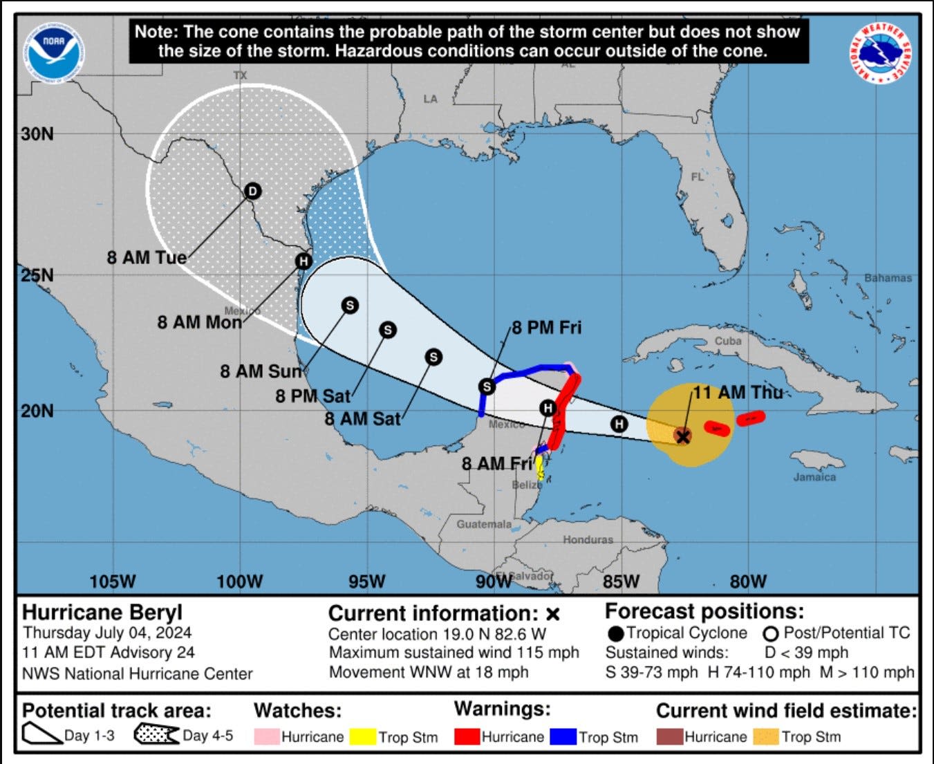 Austin lands within Hurricane Beryl's possible path, though forecast not yet certain