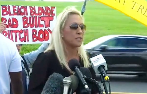 'Trump lost!' Protests shut down Marjorie Taylor Greene's presser outside Bannon's prison