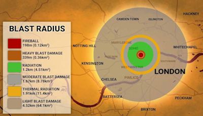 Chilling map shows what would happen if the Hiroshima bomb was dropped on London