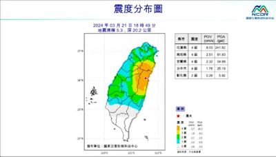 花蓮規模5.3地震 宜花中投最大震度4級