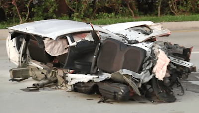 Driver arrested after crash kills passenger, splits car in half in Cooper City