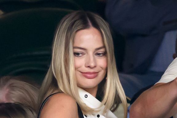 Margot Robbie Put Her Baby Bump on Full Display in a Sheer, Off-the-Shoulder Top