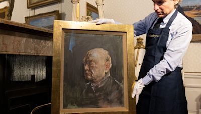 Pictured: first draft of portrait Churchill hated so much he had it burnt