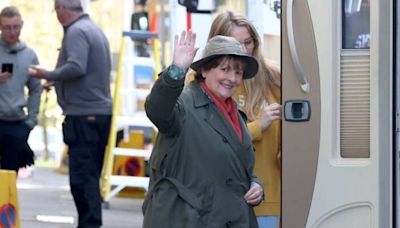 Brenda Blethyn waves to fans Vera fans while filming final episodes