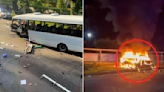 Bukit Timah road accident involving school bus and car, which caught fire; 26-year-old car driver and 3 passengers arrested