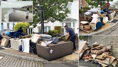 Families face horrendous clean-up after high tide flooded their homes - turning gardens into swimming pools and writing off 15 cars