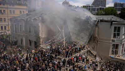 Watch: Rubble removed after Kyiv children’s hospital hit in Russian attack