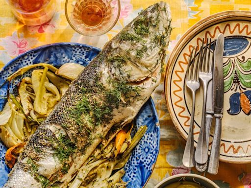 Roast sea bass with fennel and anise aioli recipe
