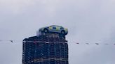 Police car on top of Northern Ireland bonfire