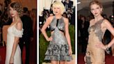 All of Taylor Swift’s Met Gala Dresses: Romantic Ralph Lauren Ruffles Look, Edgy Silver Snakeskin Minidress and More
