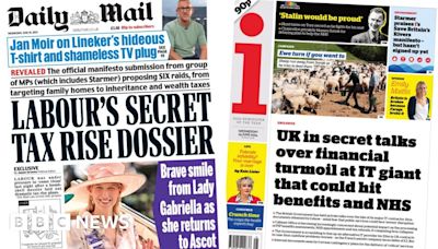 Newspaper headlines: 'Labour's secret tax rise dossier' and 'financial turmoil at IT giant'