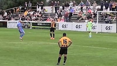 Player is SENT OFF for decking goalkeeper after piggy in the middle