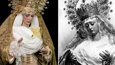 La Virgen del Rocío con una corona del Rosario de Montesión recreando una antigua estampa