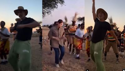 Akshay Kumar, Twinkle Khanna perform African dance with local group, latter asks who did it better. Watch