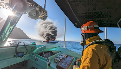 Five rescued as boat burns, sinks off the coast of Catalina