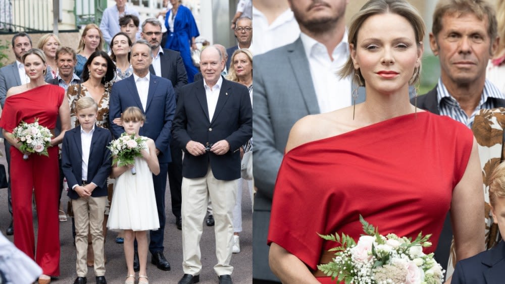 Princess Charlene of Monaco Shows Monégasque Pride in Red Drop-shoulder Jumpsuit at Monaco’s Annual Traditional Picnic With Twins