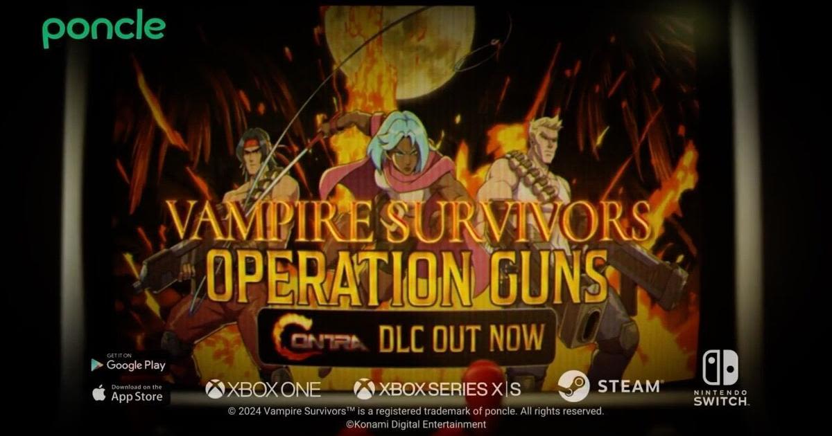 Vampire Survivors Contra Operation Guns Official Launch Trailer