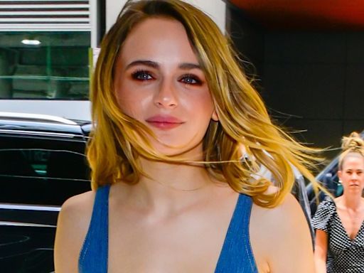 Joey King puts on VERY busty display in racy cut-out denim dress