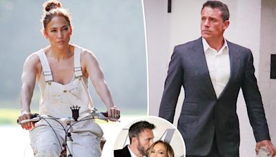 Jennifer Lopez wears wedding ring on Hamptons bike ride as she and Ben Affleck spend anniversary apart