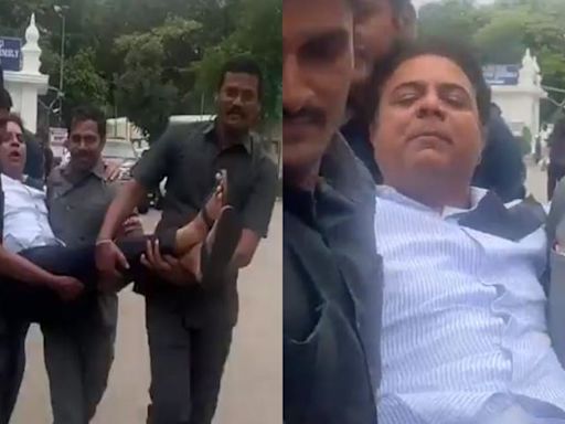 Video: KTR Dragged Out By Marshals From Telangana Assembly For Protesting Outside CM's Chamber