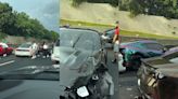 Eight Performance Cars Crash In Freeway Pileup