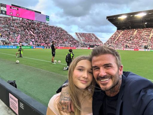 Filha de Victoria e David Beckham rouba a cena em jogo; web reage: 'É a cara do pai'