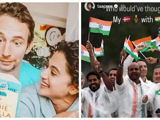 Taapsee Pannu REACTS as hubby Mathias Boe waves Indian flag at Paris Olympics 2024 | Hindi Movie News - Times of India