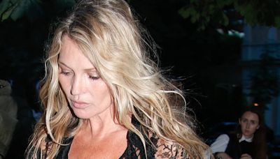 Kate Moss stuns in a lacy black bodysuit at the Dior afterparty at PFW