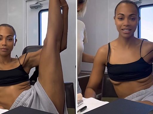 Zoe Saldaña, atriz da Marvel e 'Avatar', impressiona com flexibilidade, mas top básico 'dança' em vídeo no set