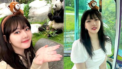 韓國女星低調遊海洋公園！招牌甜笑打卡/與小熊貓零距離接觸