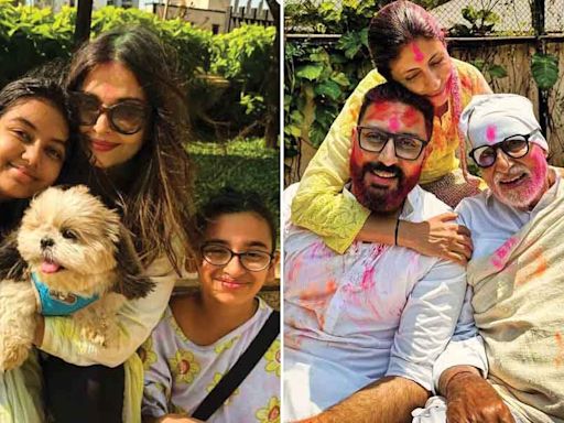 Abhishek Bachchan, Aishwarya Rai celebrate Holi with daughter Aaradhya; photos inside