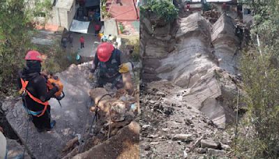 Especialistas trabajan para evitar que rocas caigan sobre casas