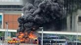 Fire rips through bus station with huge plume of smoke seen for miles