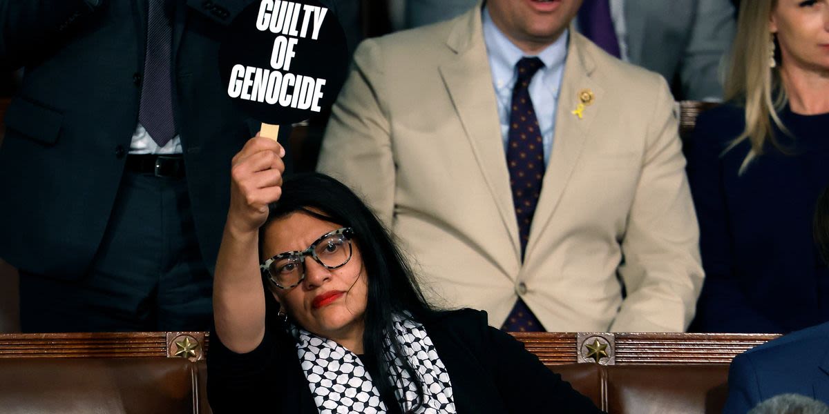 Rep. Rashida Tlaib Protests Netanyahu Speech With 'War Criminal' Sign