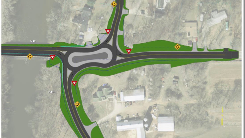 Elkhart County adding peanut roundabout at County Roads 18, 13, 115 intersection
