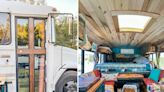 A couple transformed a school bus into a colorful tiny home with hidden storage space. Now they're listing it for $75,000 — take a look inside.