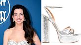 Anne Hathaway Talks ‘Eileen’ in Aquazzura Sinner Plateau Metallic Silver Platforms on ‘The Tonight Show’