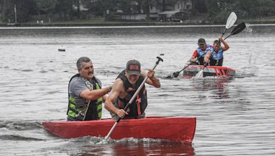 Cardboard boat racing one of many events of Family Day at Broadway Lake, see the photos