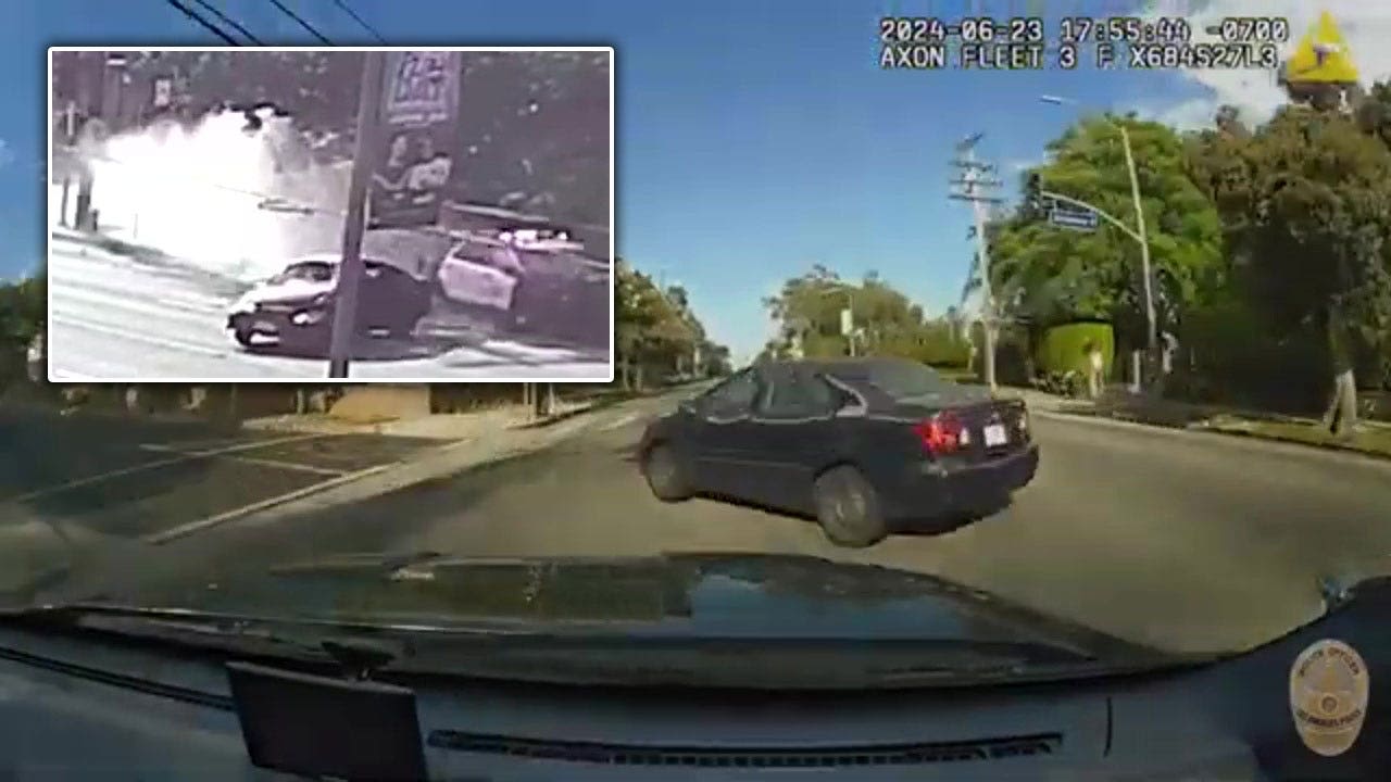 Video shows LAPD cruiser crashing into vehicle, critically injuring driver