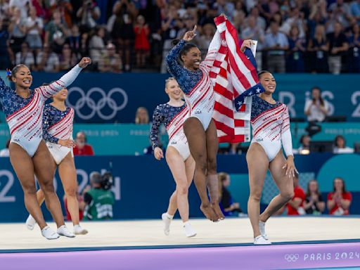 Paris Olympics: Simone Biles celebrates USA's gymnastics gold medal with a shot at Tokyo teammate MyKayla Skinner