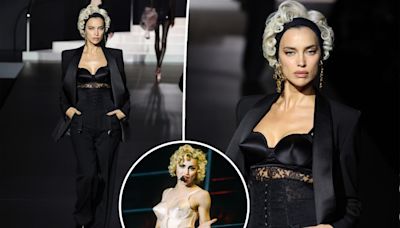 Irina Shayk pays homage to Madonna with cone bra, blond curls during Dolce & Gabbana fashion show in Milan