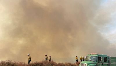 This map shows where the Bridge fire is burning in Angeles National Forest