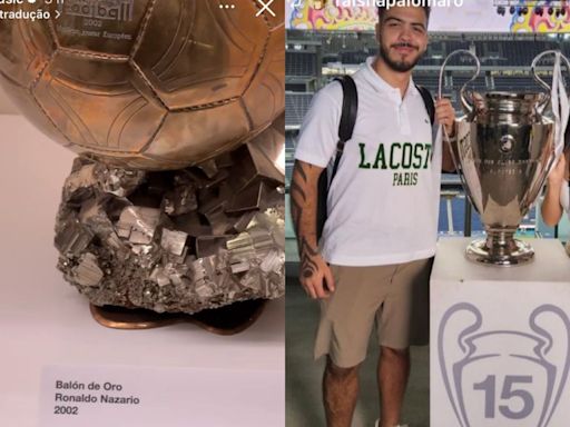 Filho mais velho de Ronaldo Fenômeno, Ronald tieta Bola de Ouro do pai em Madri