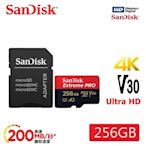 SanDisk 晟碟 (極速全新版) 256GB Extreme PRO A2 記憶卡 附SD轉卡 (高速讀取200MB/s 原廠永久保固)