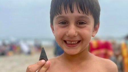 Fossilized great white shark tooth in Narragansett found by beachcombing brothers